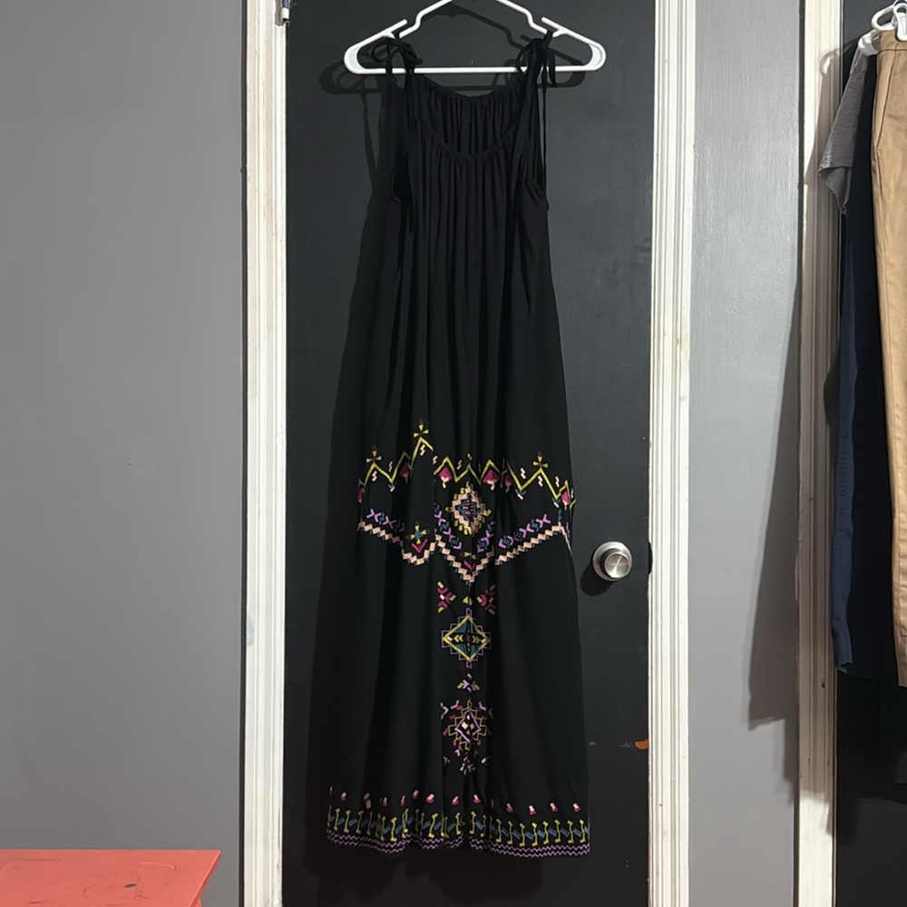 Anthropologie Embroidered Tie Strap Maxi Dress w/ Pockets Size: S - Picture 7 of 12